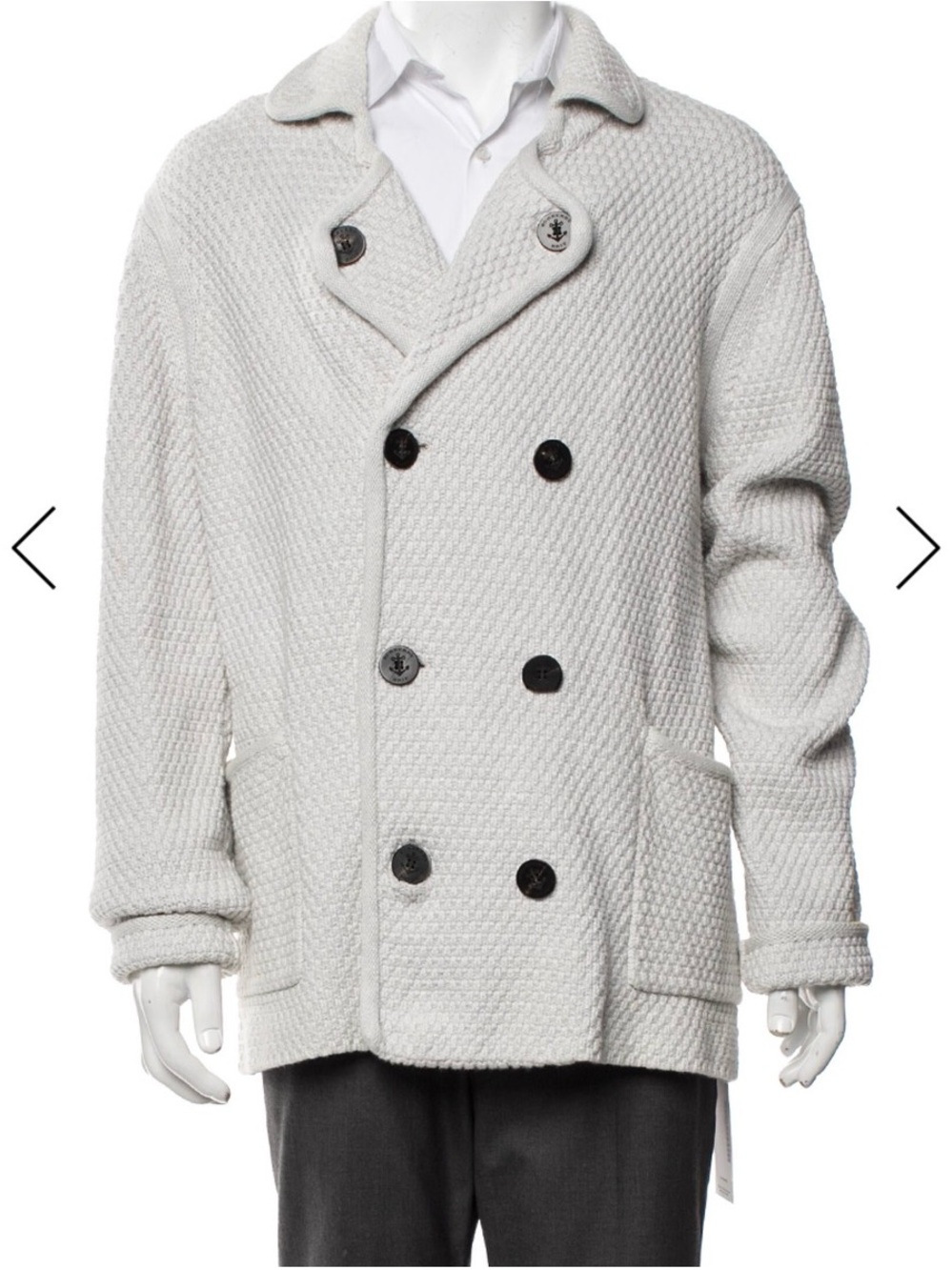 Burberry Brit Men’s XL Cotton Knit Double-Breasted Peacoat Cardigan Ivory - Picture 6 of 6